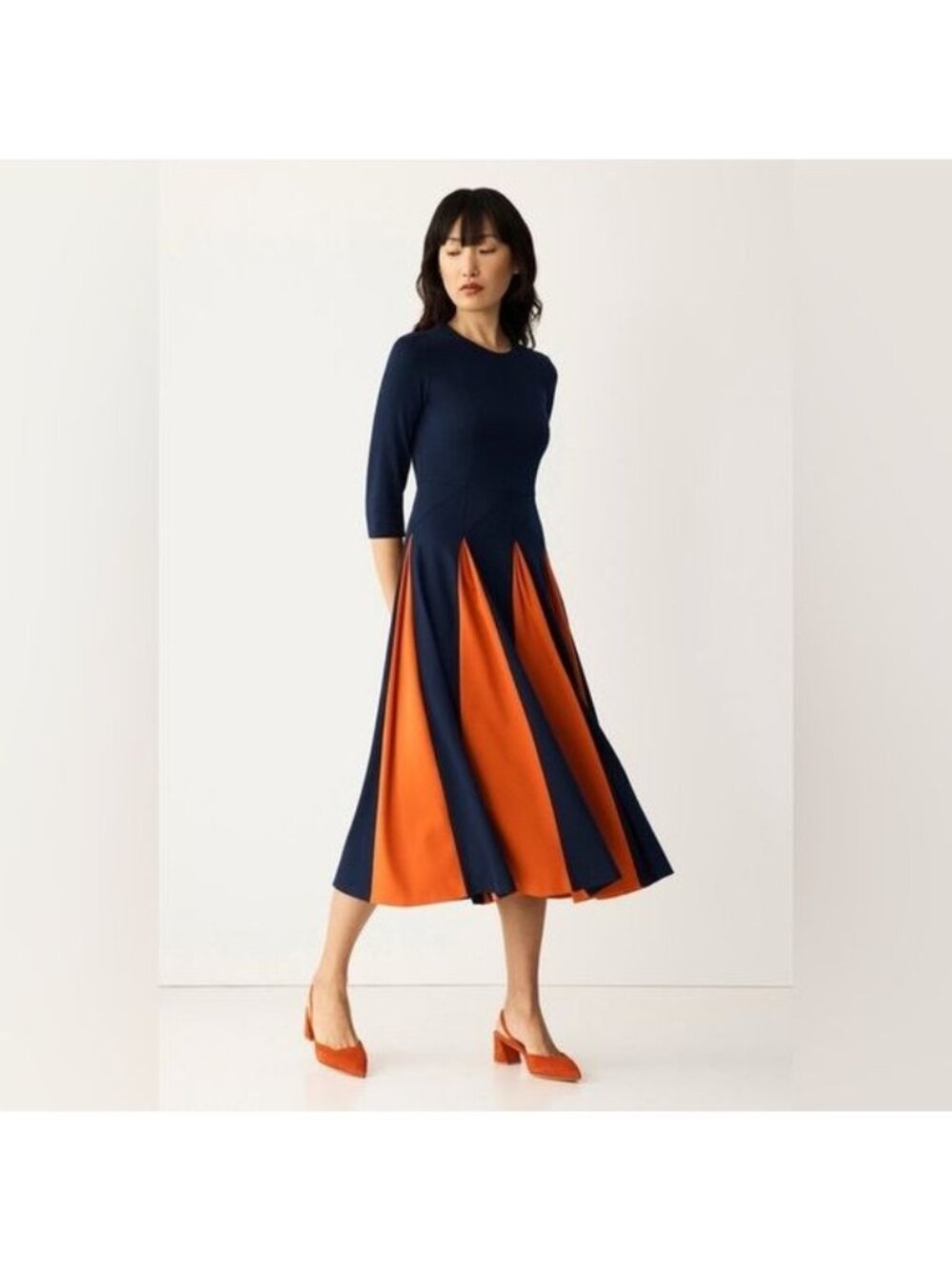 The Fold London Zenora Dress Navy Blue Orange NWT US 10 UK 14